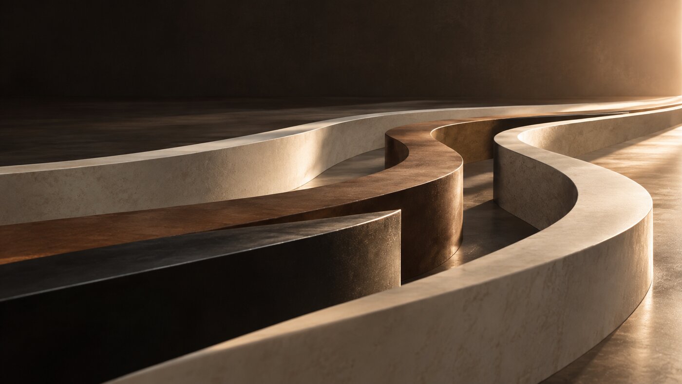 Abstract architectural form &mdash; curved stone and warm light